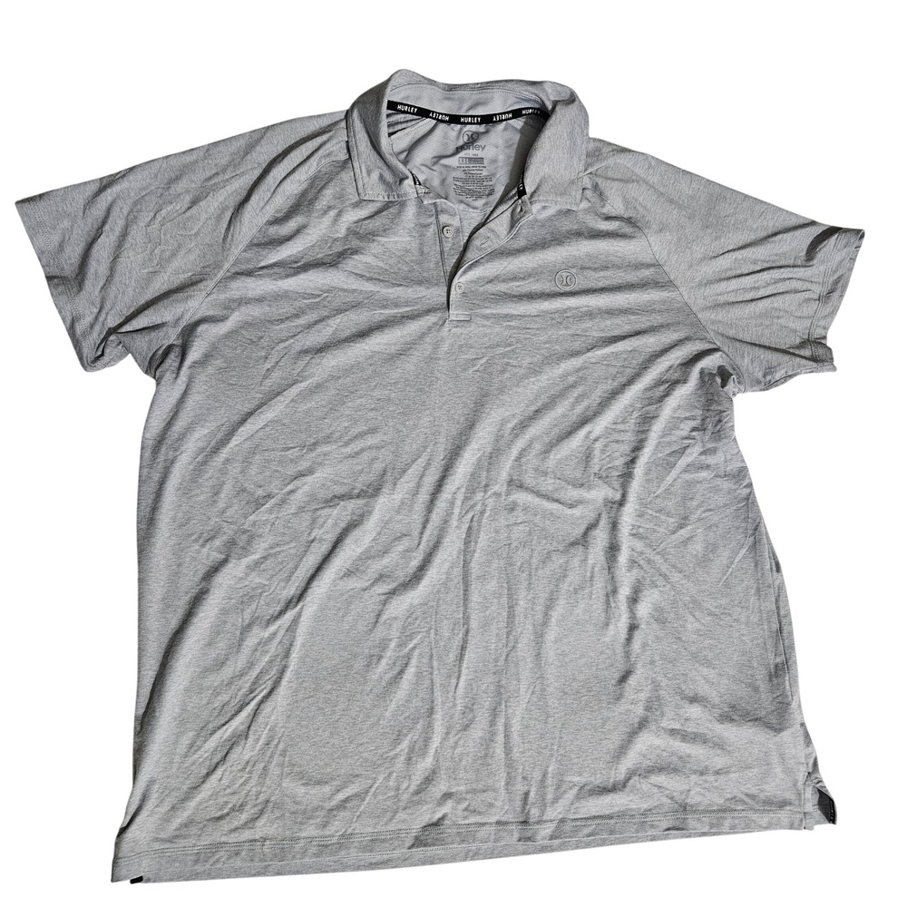 Hurley Mens XXL Heather Gray Short Sleeve Performance Polo Shirt Logo Casual